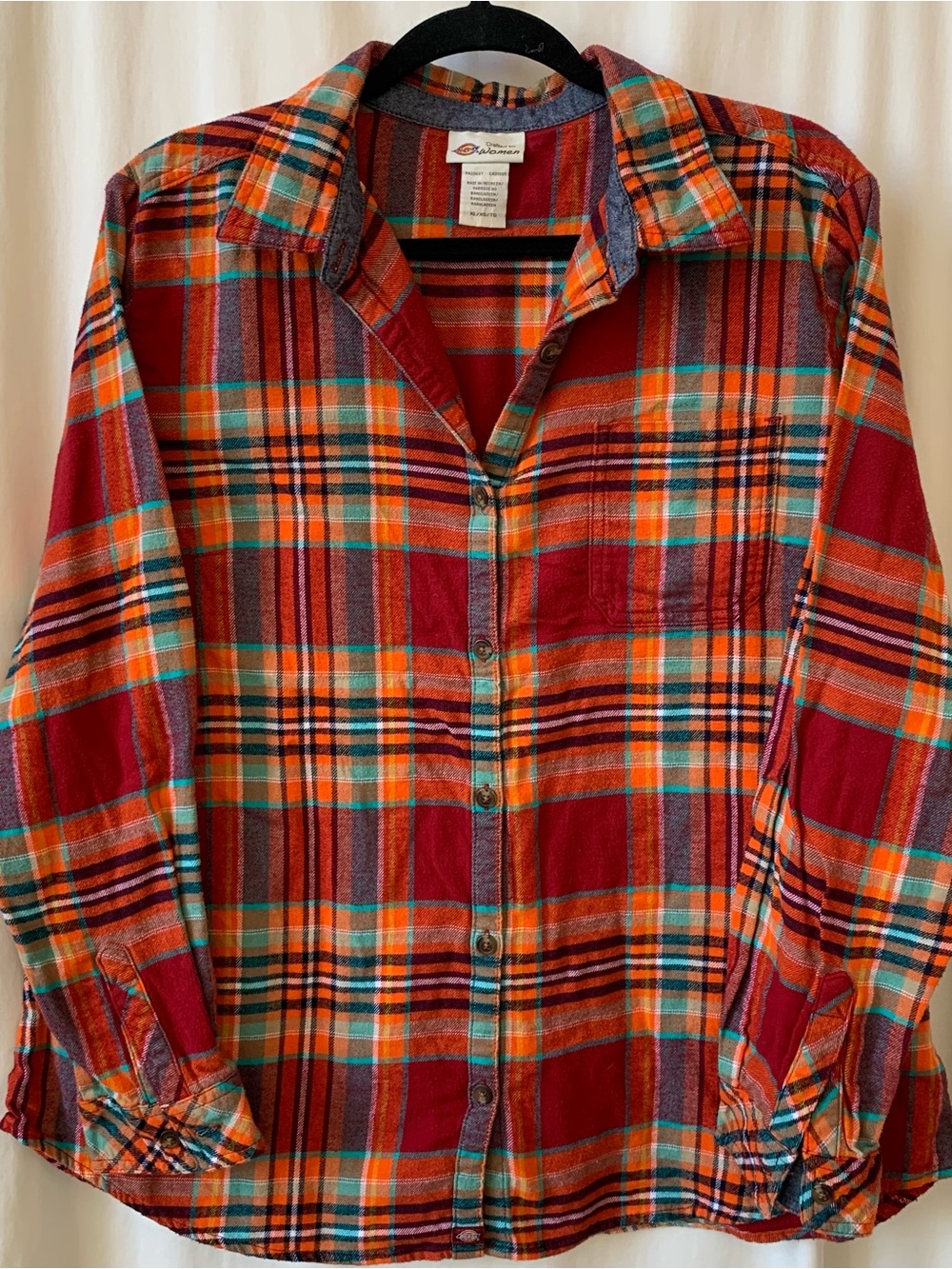 Dickies Red Multi Plaid Button-Down Shirt - women's size XL